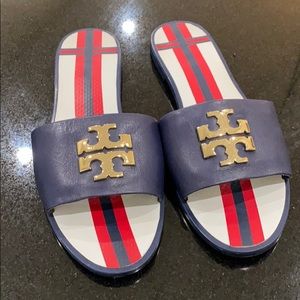 Tory Burch Navy Logo Jelly Slide